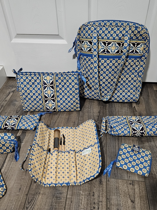 Vera Bradley Handbags - Vera Bradley 9 Pc Set Blue and Yellow Patterned Travel Bags